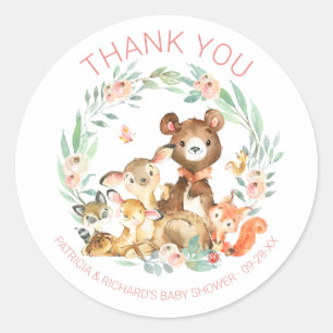 Cute Woodland Animals Greenery Baby Shower Classic Round Sticker