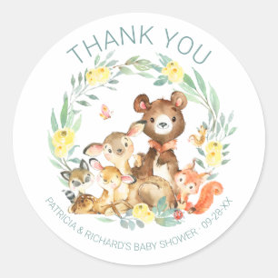 Cute Woodland Animals Greenery Baby Shower Classic Round Sticker