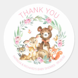Cute Woodland Animals Greenery Baby Shower Classic Round Sticker