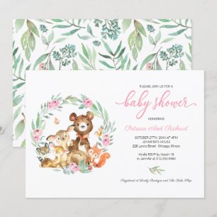 Cute Woodland Animals Greenery Baby Shower Invitat Invitation