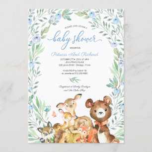 Cute Woodland Animals Greenery Baby Shower Invitation