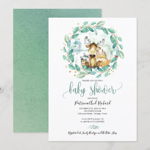 Cute Woodland Animals Greenery Baby Shower Invitation
