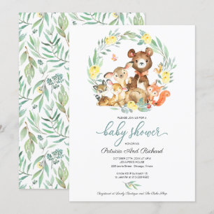 Cute Woodland Animals Greenery Baby Shower Invitation