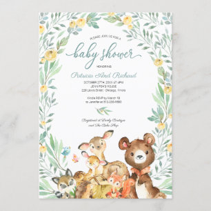 Cute Woodland Animals Greenery Baby Shower Invitation