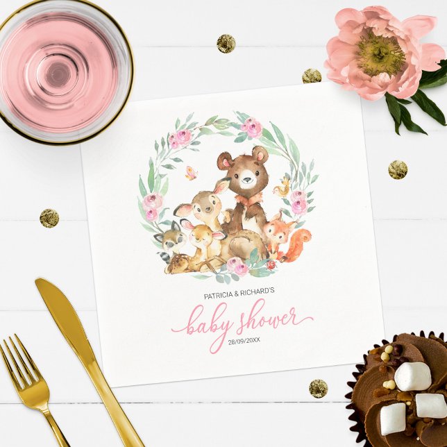 Cute Woodland Animals Greenery Baby Shower Napkin (Creator Uploaded)