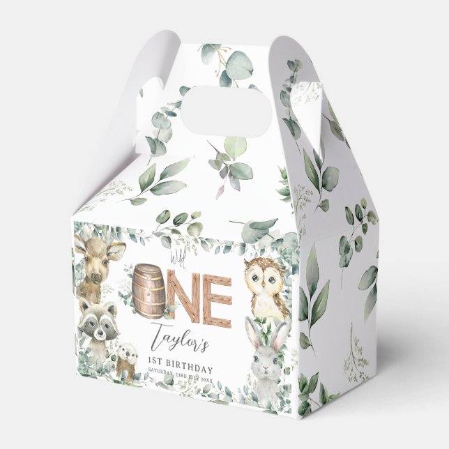 Cute Woodland Animals Greenery Boy Baby Shower  Favour Box (Front Side)