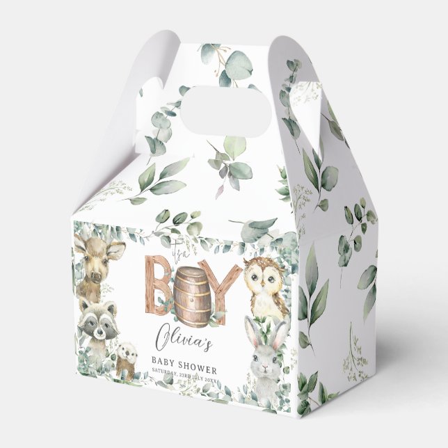 Cute Woodland Animals Greenery Boy Baby Shower  Favour Box (Front Side)