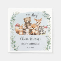 Cute Woodland Animals Greenery Boy Baby Shower