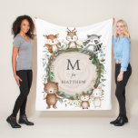 Cute Woodland Animals Greenery Custom Monogram Fleece Blanket<br><div class="desc">This unique design features a group of adorable forest animals and rustic watercolor greenery. Personalise the blanket with your child's initial and name by clicking the "personalise" button.</div>