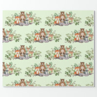 Cute Woodland Animals Greenery Forest Party Wrapping Paper