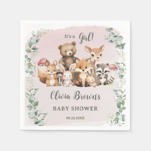 Cute Woodland Animals Greenery Girl Baby Shower Napkin