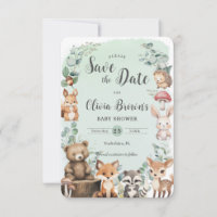 Cute Woodland Animals Greenery Green Baby Shower