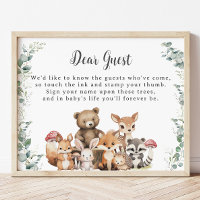 Cute Woodland Animals Greenery Thumbprint Sign