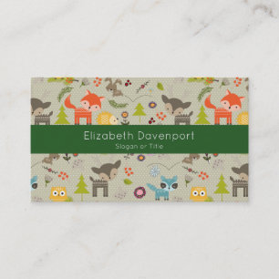 Cute Woodland Animals Illustrated Pattern Business Card