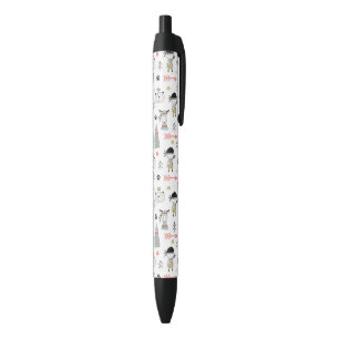 Cute Woodland Animals & Indian Boy Pattern Black Ink Pen