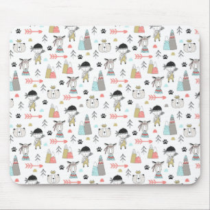 Cute Woodland Animals & Indian Boy Pattern Mouse Mat