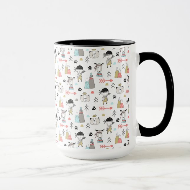Cute Woodland Animals & Indian Boy Pattern Mug (Right)