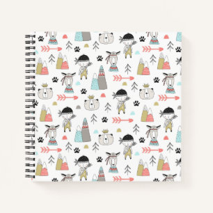 Cute Woodland Animals & Indian Boy Pattern Notebook