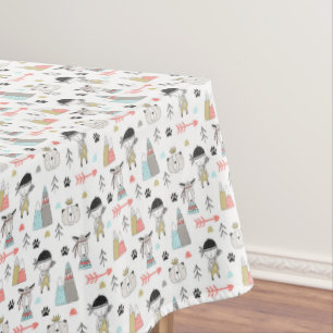 Cute Woodland Animals & Indian Boy Pattern Tablecloth