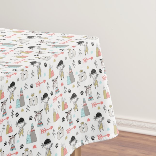 Cute Woodland Animals & Indian Boy Pattern Tablecloth (In Situ)