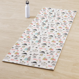 Cute Woodland Animals & Indian Boy Pattern Yoga Mat