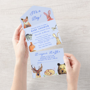 Cute Woodland Animals It's a Boy Baby Shower  All In One Invitation