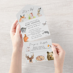 Cute Woodland Animals It's a Boy Baby Shower  All In One Invitation