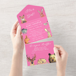 Cute Woodland Animals It's a Girl Baby Shower All In One Invitation
