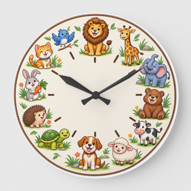 Cute Woodland Animals Kids Nursery Wall Clock (Front)