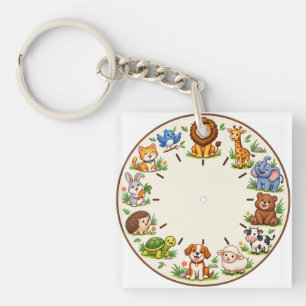 Cute Woodland Animals Kids Nursery Wall Clock Key Ring