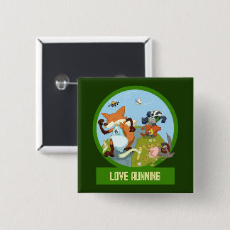 Cute Woodland Animals Love Running Race Cartoon 15 Cm Square Badge