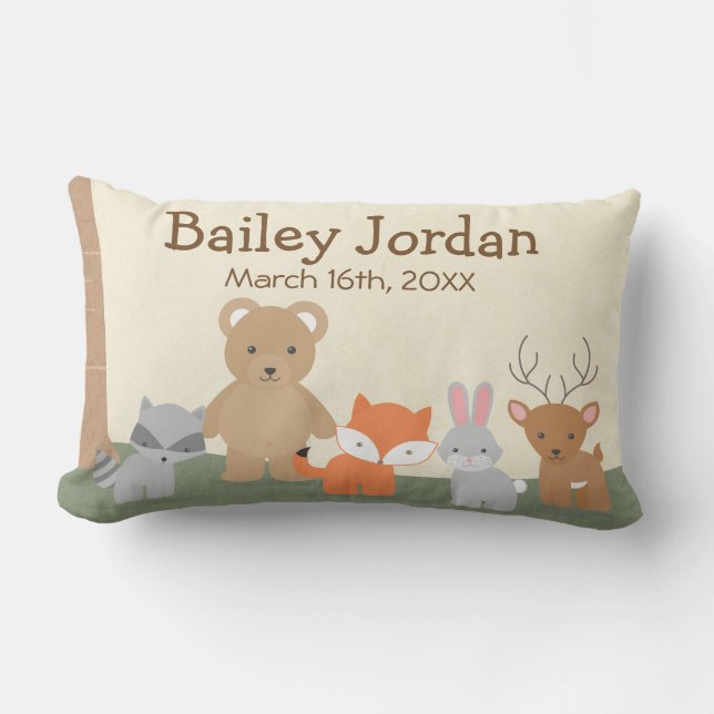 Cute Woodland Animals Lumbar Pillow (Front)