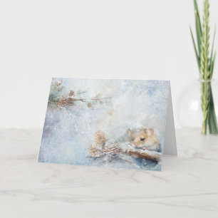 Cute Woodland Animals Mouse In Snow Greeting  Card