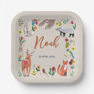 Cute Woodland Animals Neutral Baby Shower Paper Plate