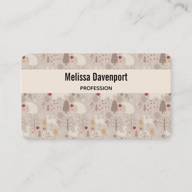 Cute Woodland Animals Nordic Pattern Business Card (Front)
