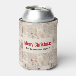 Cute Woodland Animals Nordic Pattern Christmas Can Cooler