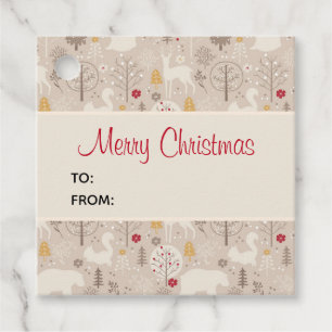 Cute Woodland Animals Nordic Pattern Christmas Favour Tags