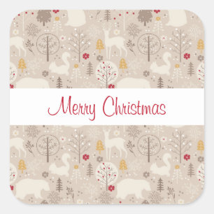 Cute Woodland Animals Nordic Pattern Christmas Square Sticker