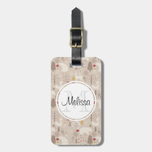 Cute Woodland Animals Nordic Pattern Monogram Luggage Tag