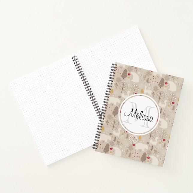Cute Woodland Animals Nordic Pattern Monogram Notebook (Inside)