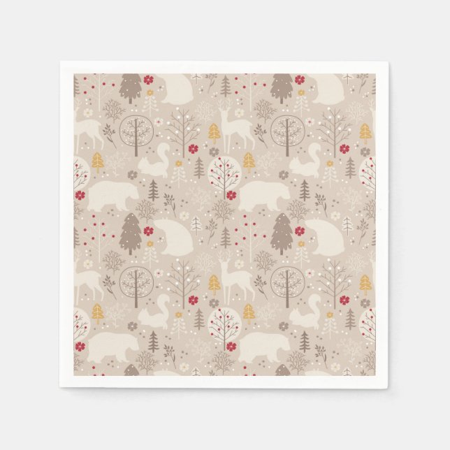Cute Woodland Animals Nordic Pattern Napkin (Front)