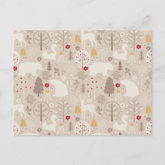 Cute Woodland Animals Nordic Pattern Postcard (Front)