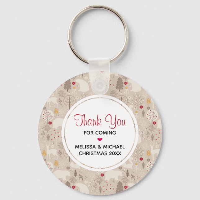 Cute Woodland Animals Nordic Pattern Thank You Key Ring (Front)