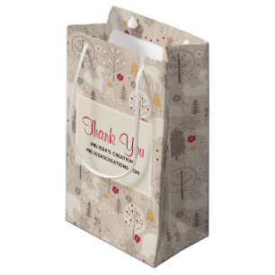 Cute Woodland Animals Nordic Pattern Thank You Small Gift Bag