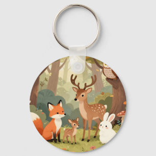 Cute Woodland Animals Nursery Scene Key Ring