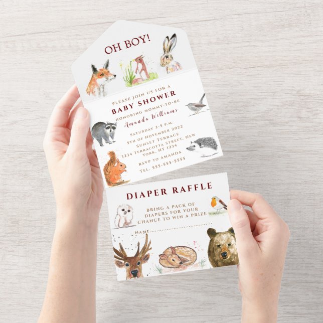 Cute Woodland Animals Oh Boy Baby Shower   All In One Invitation (Tearaway)