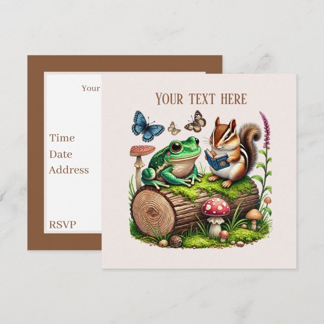 Cute woodland animals party invitation (Front/Back)