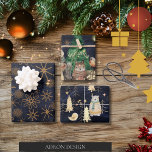 Cute Woodland animals Pattern Navy Blue Christmas Wrapping Paper Sheet<br><div class="desc">3 sheets of Beautiful Christmas Wrapping paper on a Dark blue background. Each sheet has a different pattern/illustration. Beautifully crafted stars and flowers, Woodland forest and bear, Woodland animals – a fox and a squirrel sharing a place with a snowman. Wrap your presents, they will bring out the right Christmas...</div>