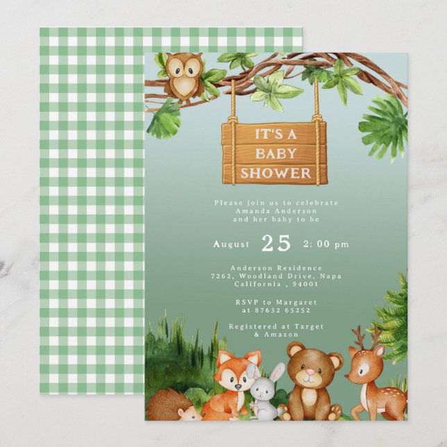 Cute Woodland Animals Personalised Baby Shower Invitation (Front/Back)