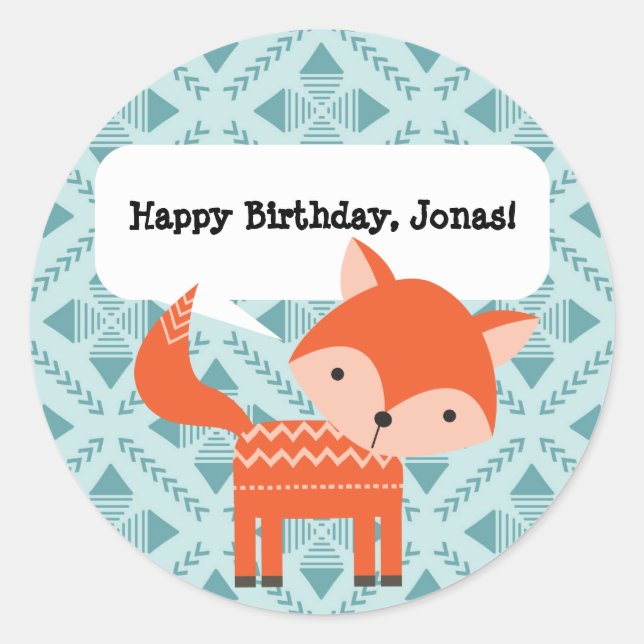 Cute Woodland Animals Personalised Fox Stickers (Front)